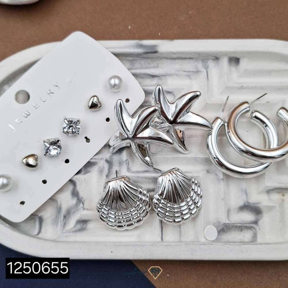 گوشواره پینترستی پکی 6جفتی سفید (طرح6)