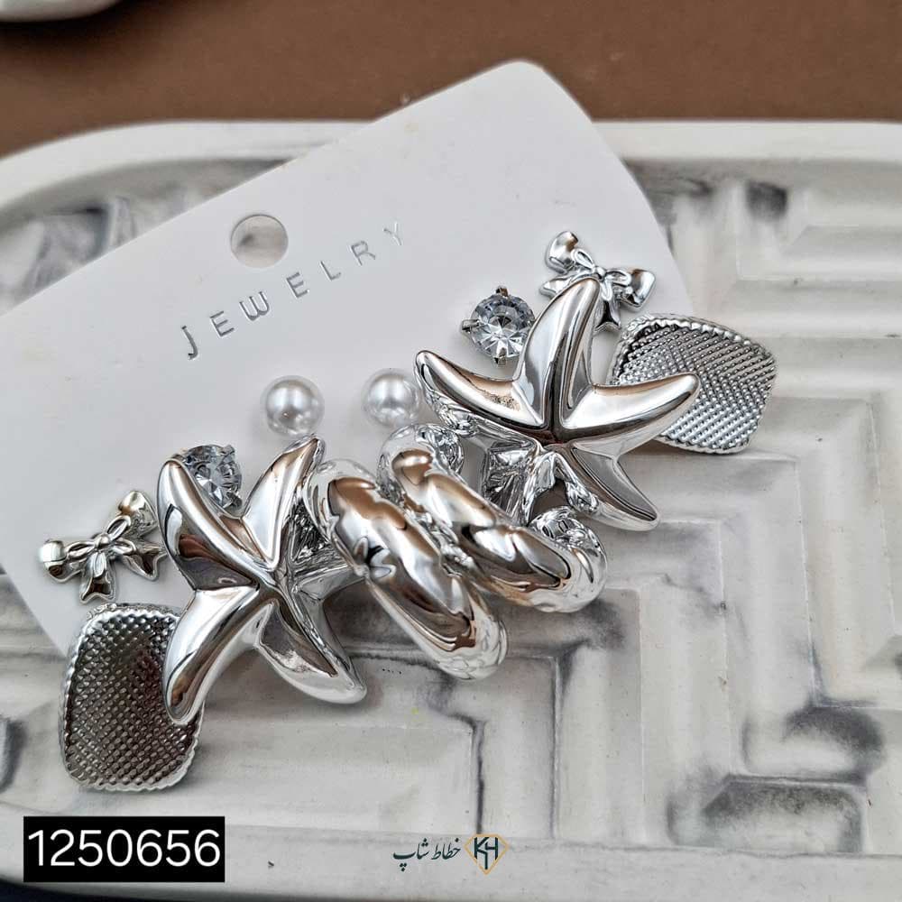 گوشواره پینترستی پکی 6جفتی سفید (طرح7)