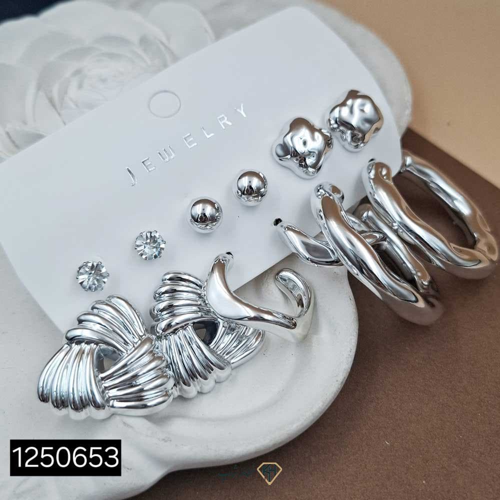 گوشواره پینترستی پکی 6جفتی سفید (طرح4)