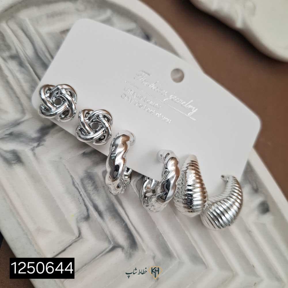 گوشواره فشن پکی 3جفتی سفید (طرح5)