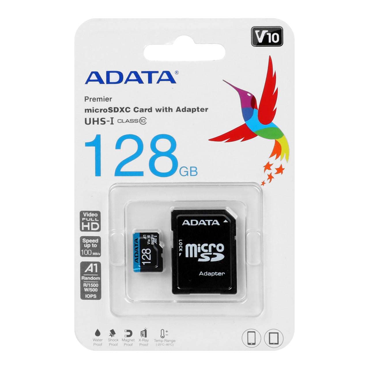 کارت حافظه‌ microSDHC ای دیتا مدل ADATA Premier کلاس 10 استاندارد UHS-I U1 سرعت 100MB/s ظرفیت 128 گیگابایت به همراه با آداپتور SD