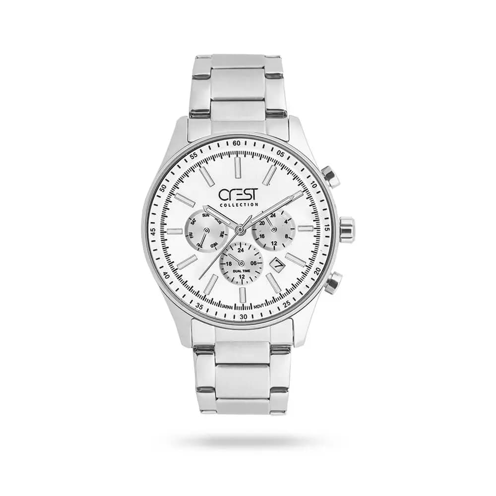 ساعت مچی مردانه کرست بند استیل نقره ای کد Crest 6281