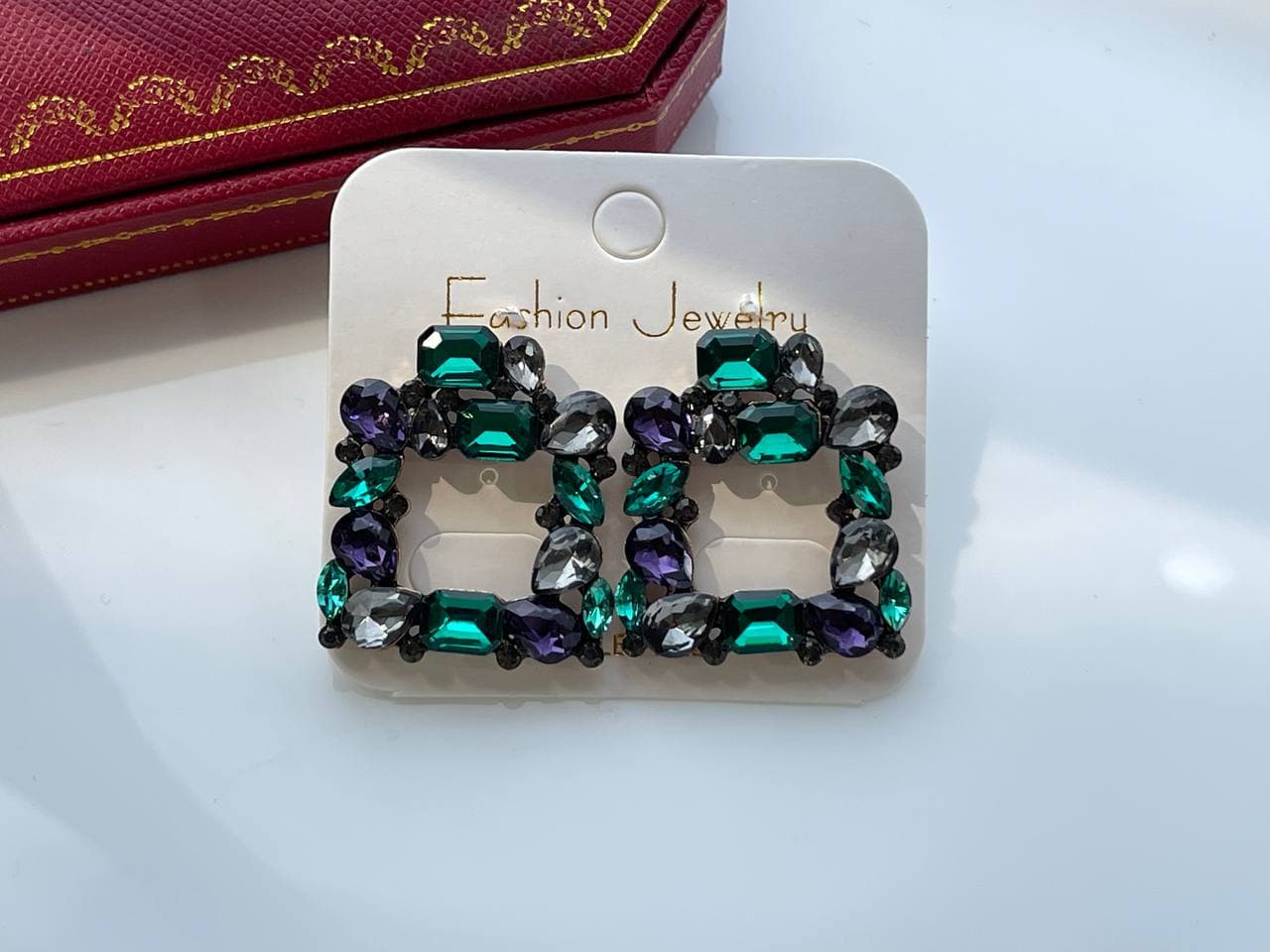 گوشواره مربعی سبز بنفش