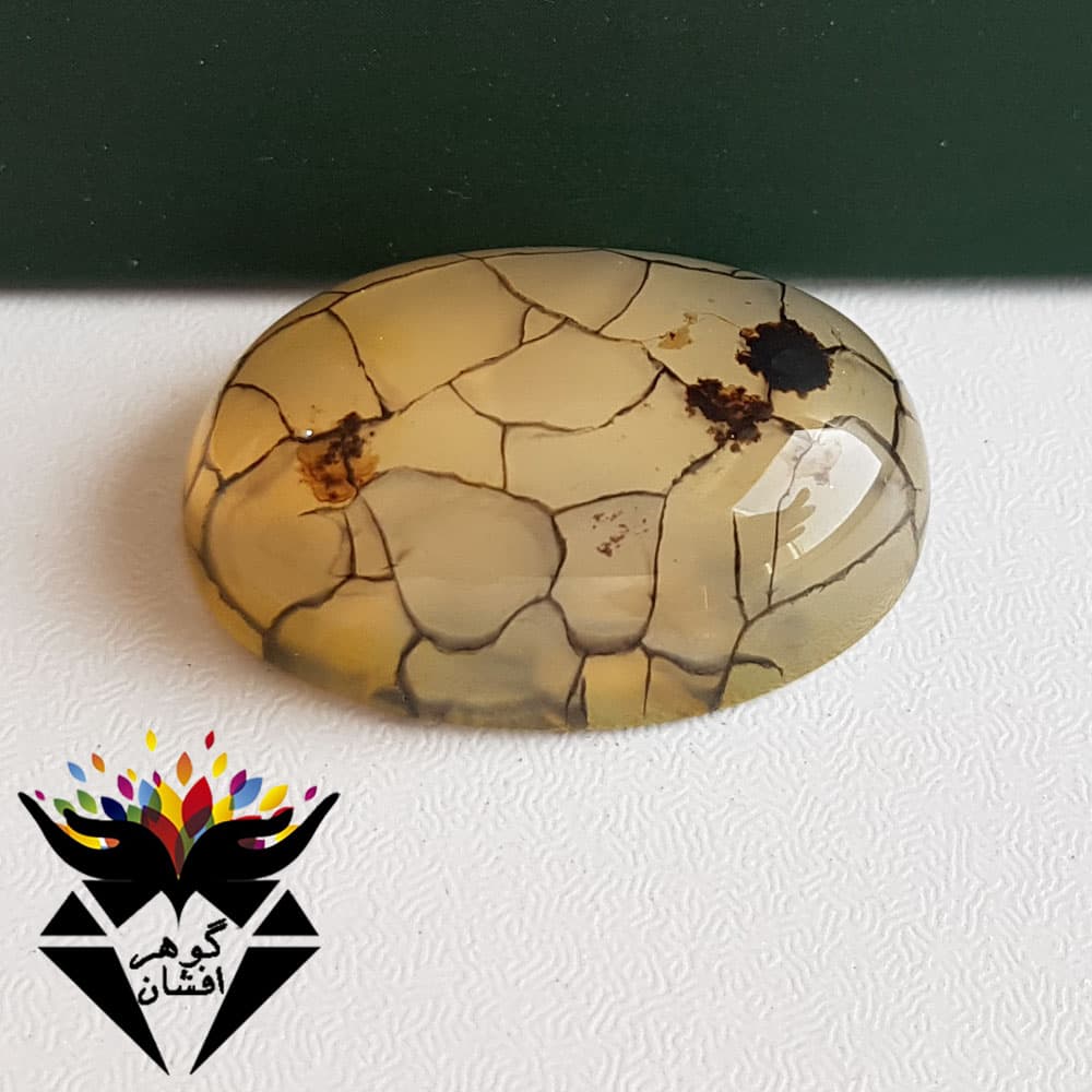 نگین عقیق دراگون زرد طرح دار اصل N3096