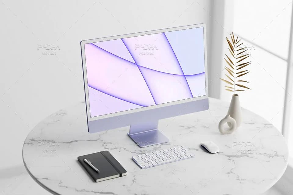موکاپ آی مک M1 2021 اپل برای فتوشاپ iMac M1 Responsive Mockup — تصویر ۲