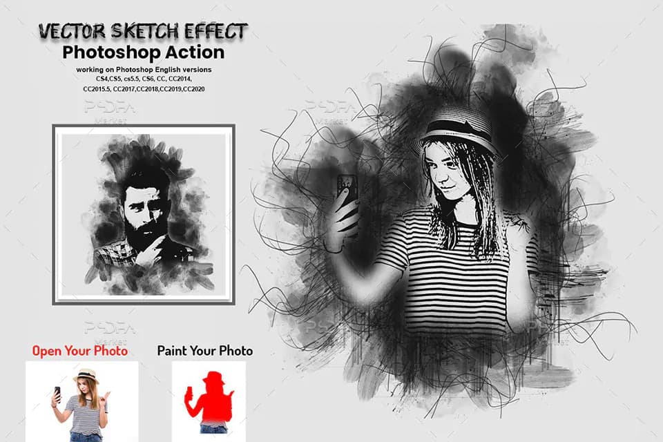 اکشن فتوشاپ تبدیل عکس به نقاشی وکتوری انتزاعی Vector Sketch Effect