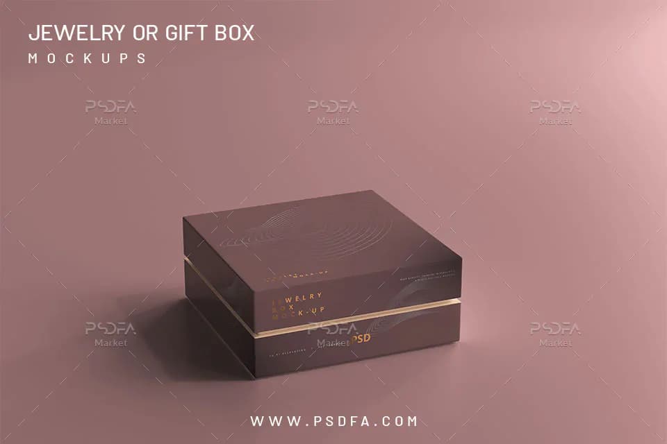 موکاپ جعبه طلا و جواهر یا هدیه در نماهای مختلف برای فتوشاپ