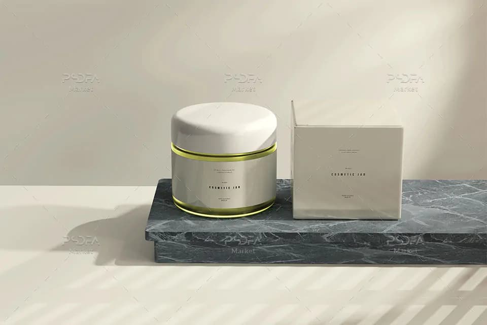 موکاپ شیشه و جعبه لوازم آرایشی در نماهای مختلف برای فتوشاپ