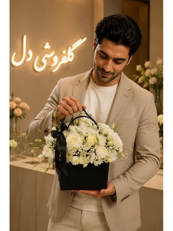 سبد گل روز پزشک با لیسیانتوس سبد گل تبریک پزشک