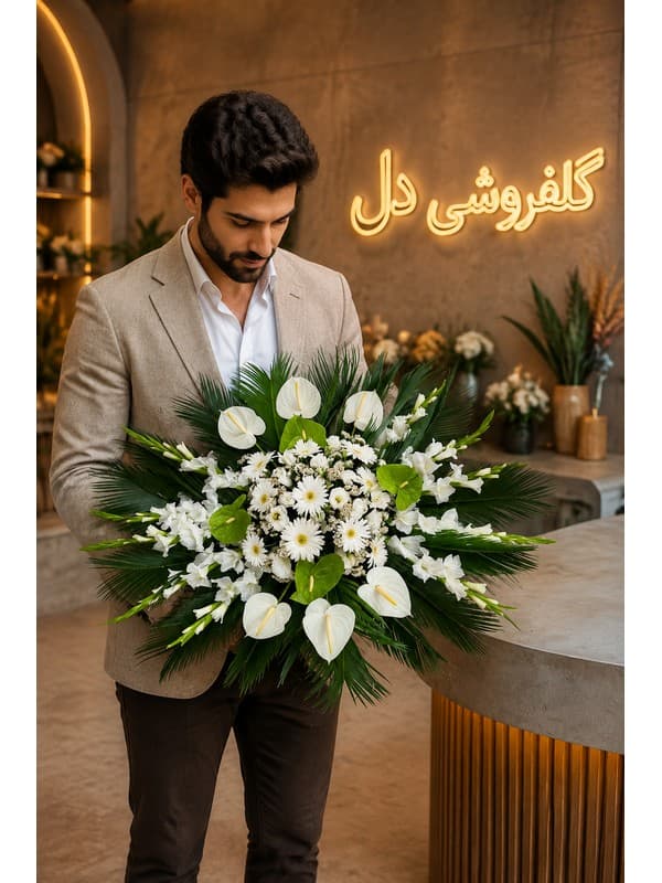 سبد گل روز پدر چوبی با رز و آفتابگردان برای تبریک