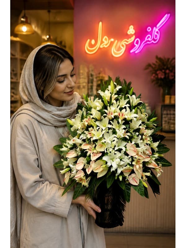 سبد گل خواستگاری رز و آنتوریوم برای مراسم خواستگاری