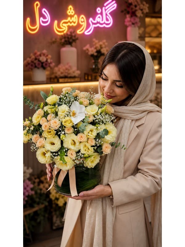 سبد گل تبریک زایمان با ارکیده؛ هدیه‌ای لطیف برای مادر و نوزاد