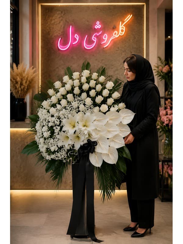 سبد گل تسلیت با لیلیوم سفید برای پیام همدردی