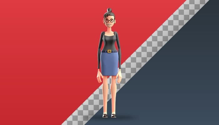 تصویر PNG کاراکتر سه بعدی دختر عینکی جوان ایستاده