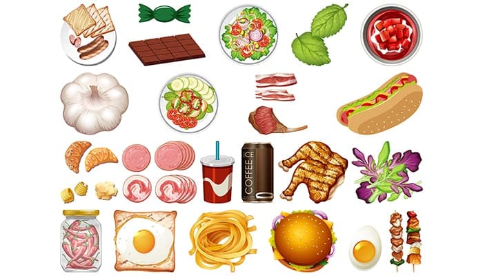 وکتور مجموعه آیکون غذا و دسر