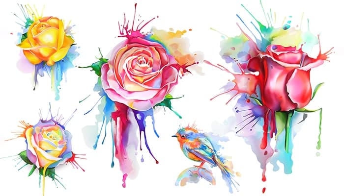 وکتور آبرنگی مجموعه گل رز