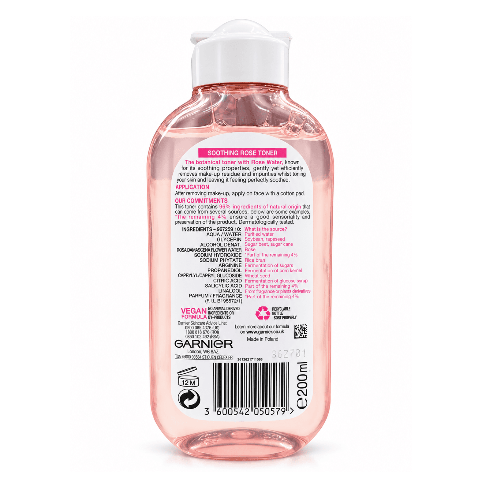 تونر گل رز گارنیه 200ml — تصویر ۲