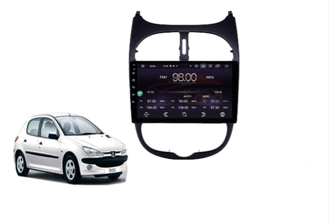 مانیتور اندروید 11 اینچ خودروی پژو 206 با حافظه 16+1 و دوربین عقب فول اچ دی