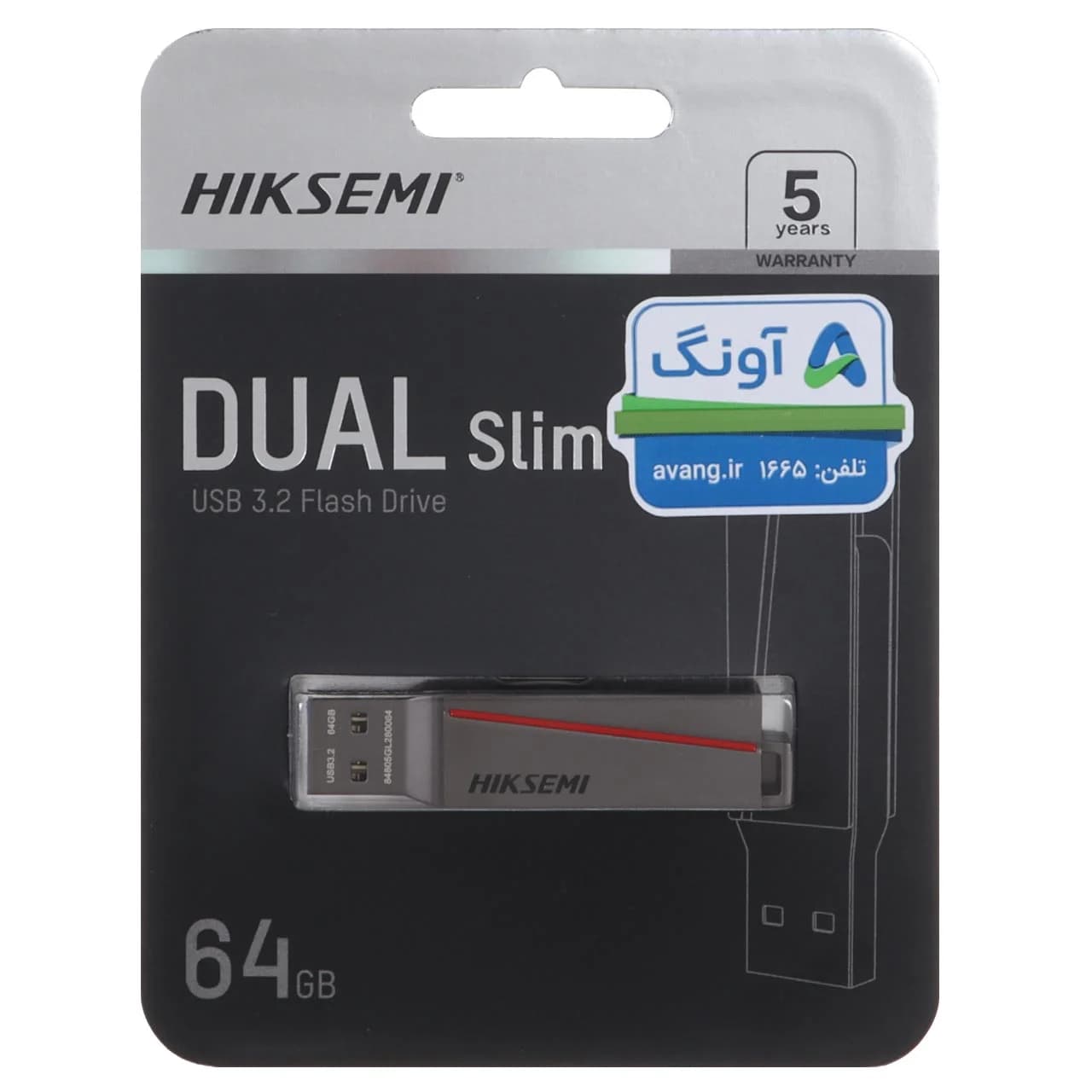 Hiksemi DUAL Slim USB3.2 Type-C Flash Memory – 64GB (گارانتی آونگ)