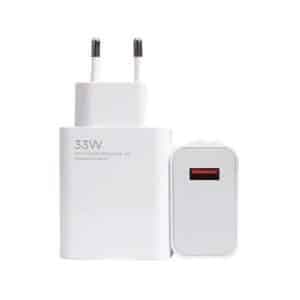 شارژر دیواری 33W فست تک پورت Xiaomi – سفید + سوزن سیم‌کارت طرح مستطیل