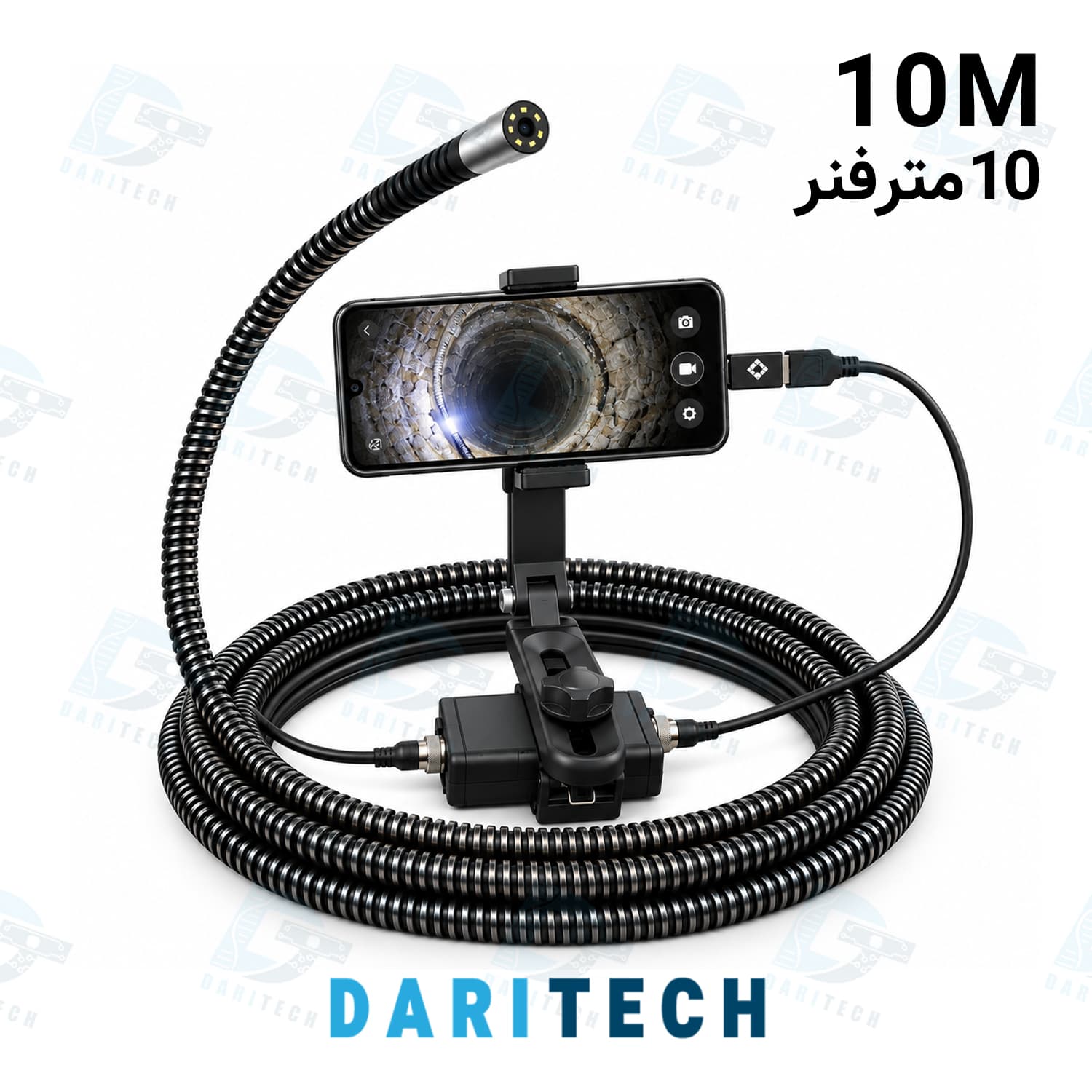 دوربین شلنگی آندوسکوپی صنعتی ۱۰ متری + ۱۰ متر فنر(مناسب حفاری و کاوش)