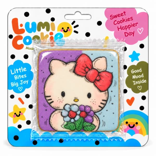 کوکی دست‌ساز لومی کوکی Lumi Cookie طرح هلو کیتی با دسته گل