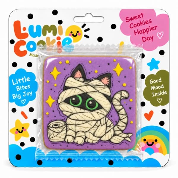 کوکی دست‌ساز لومی کوکی Lumi Cookie طرح گربه مومیایی هالووین