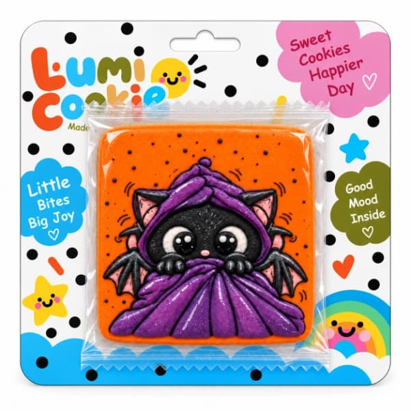 کوکی دستساز لومی کوکی Lumi Cookie طرح گربه خفاشی هالووین