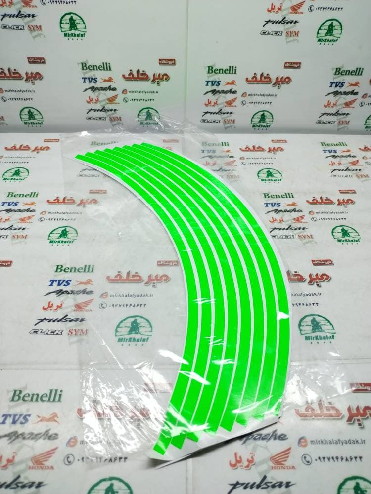 برچسب (شبرنگ) دور رینگ ساده باریک (سبز فسفری)