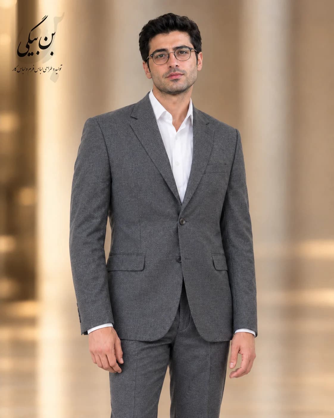کت و شلوار اداری مردانه کرپ ملانژ طوسی کد CR42014