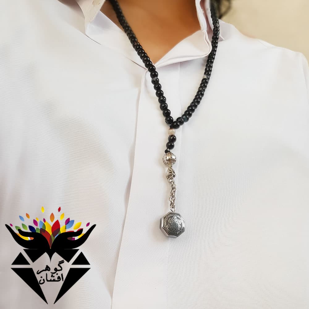 تسبیح و گردنبند عقیق و حدید با حکاکی خاتم سلیمان و عین علی T3132