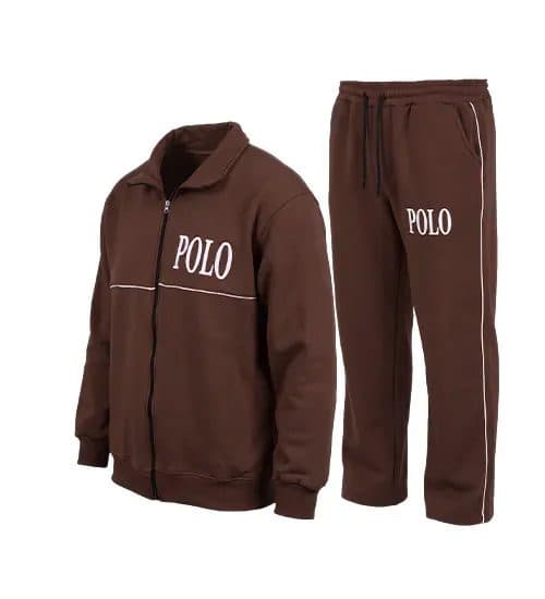 ست سویشرت و شلوار مردانه باکسی طرح دار اسپان قهوه ای تیره Polo مدل 51494