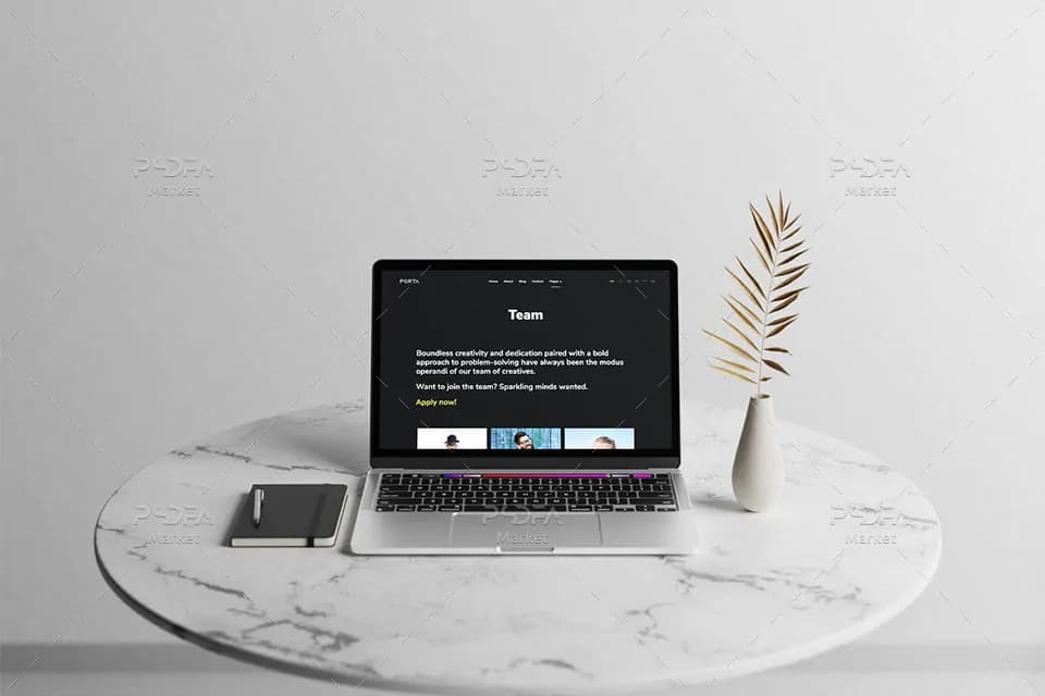 موکاپ مک بوک به همراه گوشی آیفون در نماهای مختلف — تصویر ۴