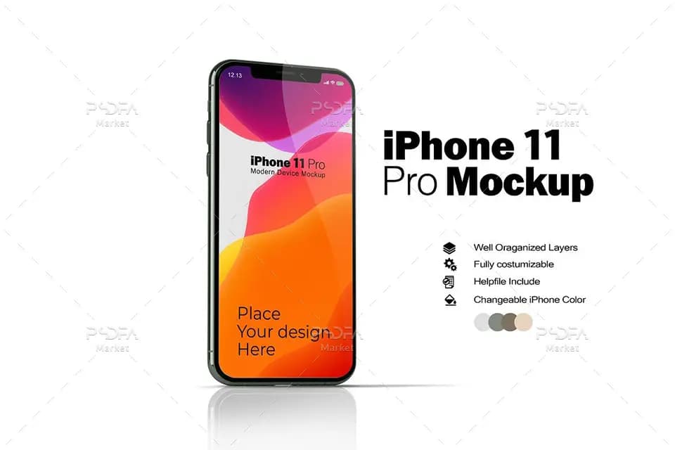 موکاپ گوشی آیفون 11 پرو روی مک بوک iPhone 11 Pro Mockup — تصویر ۷