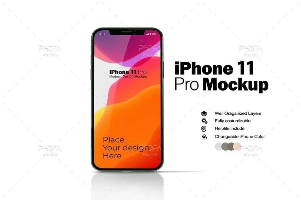 موکاپ گوشی آیفون 11 پرو روی مک بوک iPhone 11 Pro Mockup — تصویر ۶