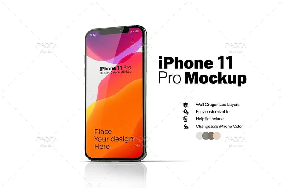 موکاپ گوشی آیفون 11 پرو روی مک بوک iPhone 11 Pro Mockup — تصویر ۸