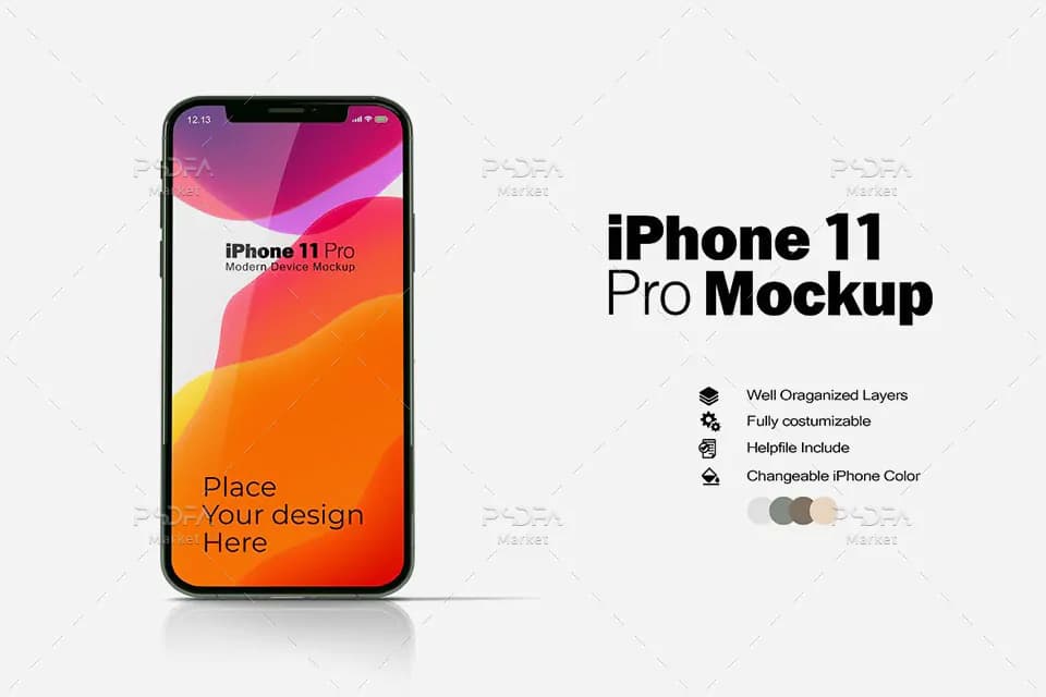 موکاپ گوشی آیفون 11 پرو روی مک بوک iPhone 11 Pro Mockup — تصویر ۵
