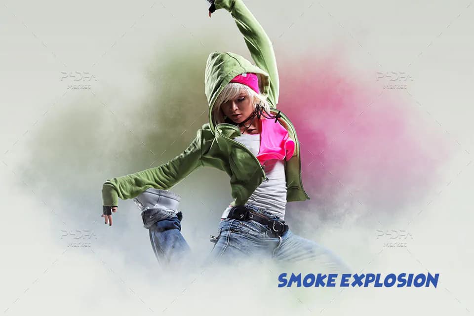 قالب لایه باز ایجاد افکت انفجار دود Smoke Explosion روی تصاویر در فتوشاپ