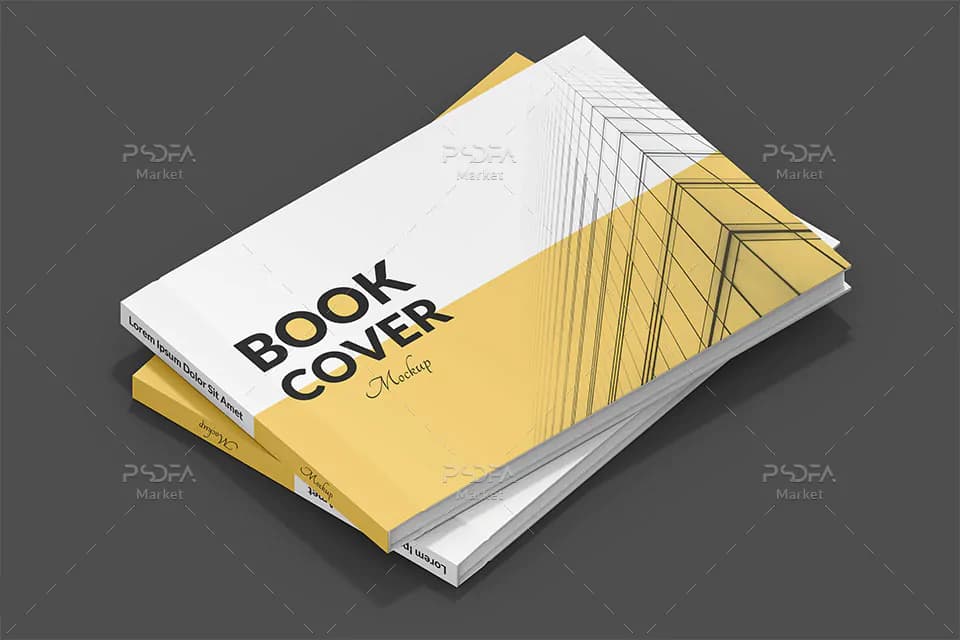 موکاپ کتاب افقی و عریض در نماهای مختلف برای فتوشاپ