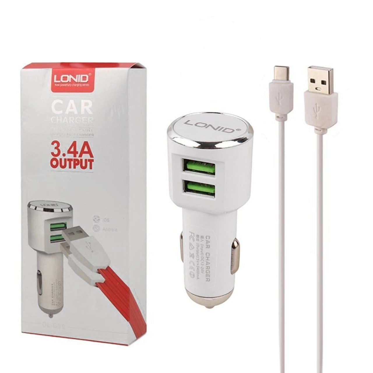 شارژر فندکی فست دو پورت LDNIO مدل DL-C29 به همراه کابل شارژ اندروید – سفید – RH