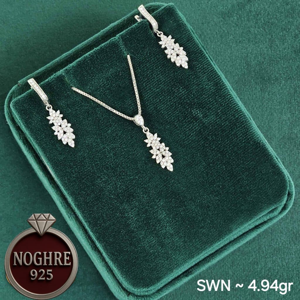 نیم ست نقره زنانه مدل طرح جواهر انگوری کد SWN4