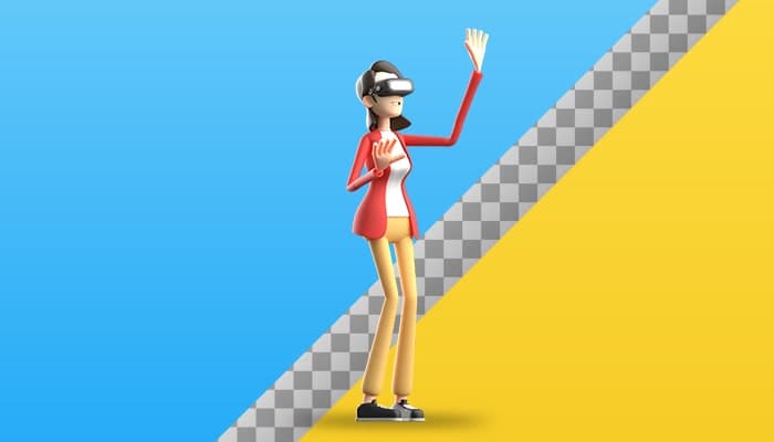 تصویر PNG کاراکتر سه بعدی دختر جوان با عینک VR