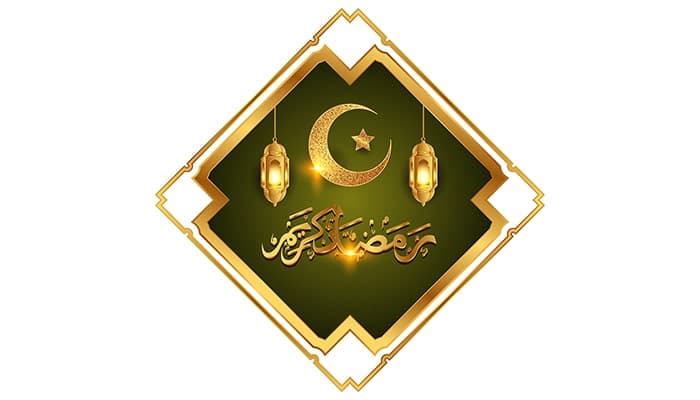 وکتور طرح سه بعدی تایپوگرافی و هلال ماه مبارک رمضان