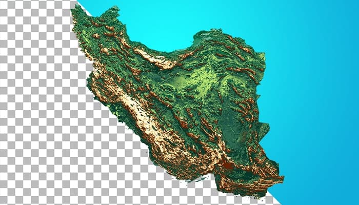 تصویر PNG نقشه توپوگرافی ایران با طراحی سه بعدی