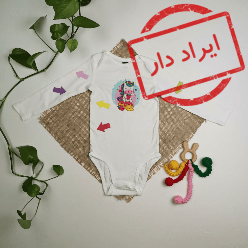 بادی نوزادی دخترانه آستین بلند برند h&m طرح یونیکورن سفید رنگ – 12-18 ماه
