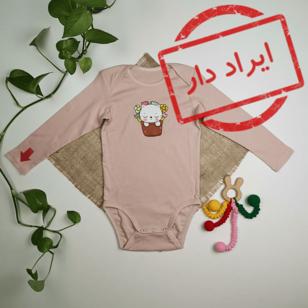 بادی نوزادی دخترانه آستین بلند برند h&m طرح گربه کالباسی رنگ – 3-4 سال