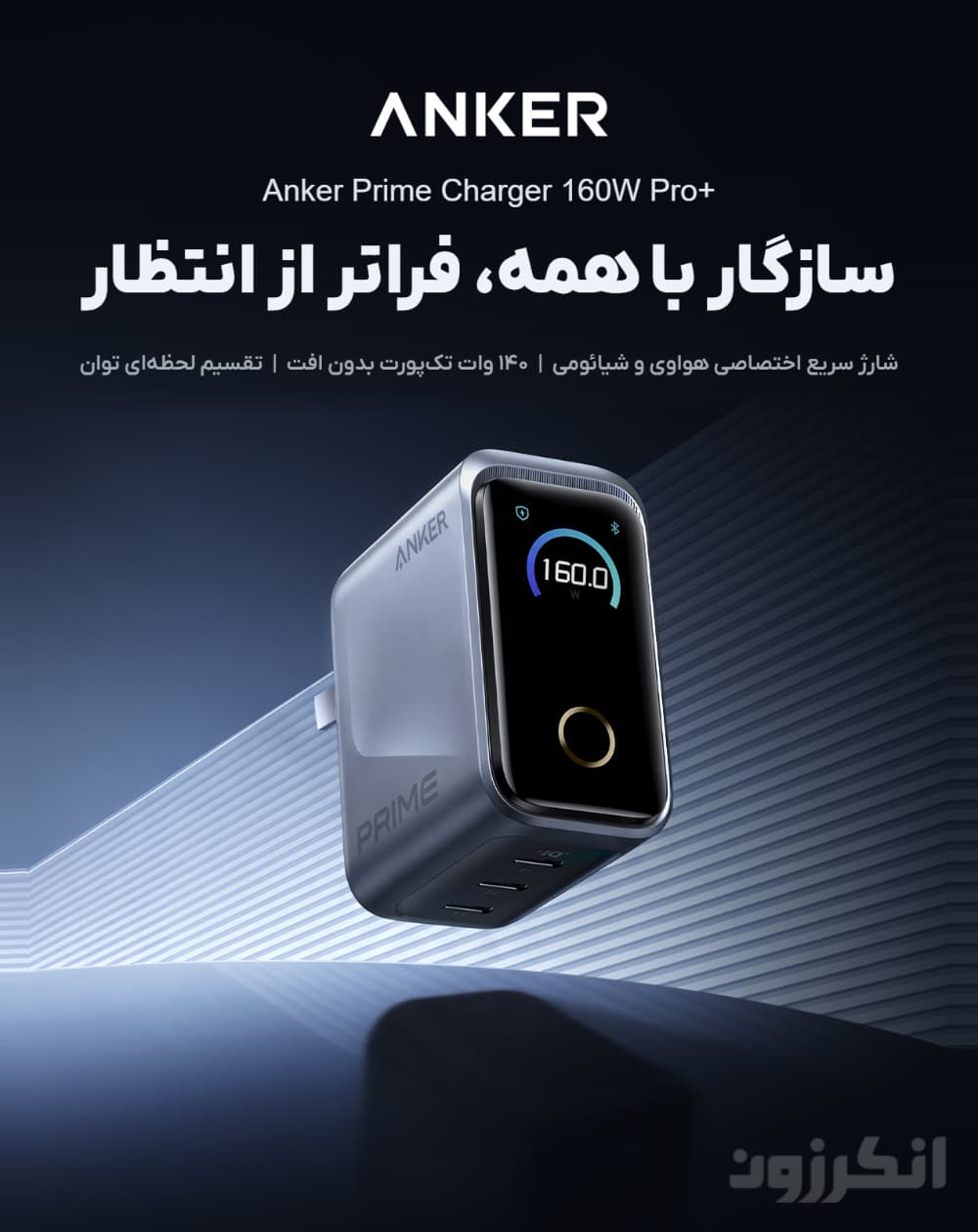 شارژر دیواری 160 وات انکر Prime نسخه +Pro با شارژ سریع شیائومی و هواوی مدل A2687 — تصویر ۲