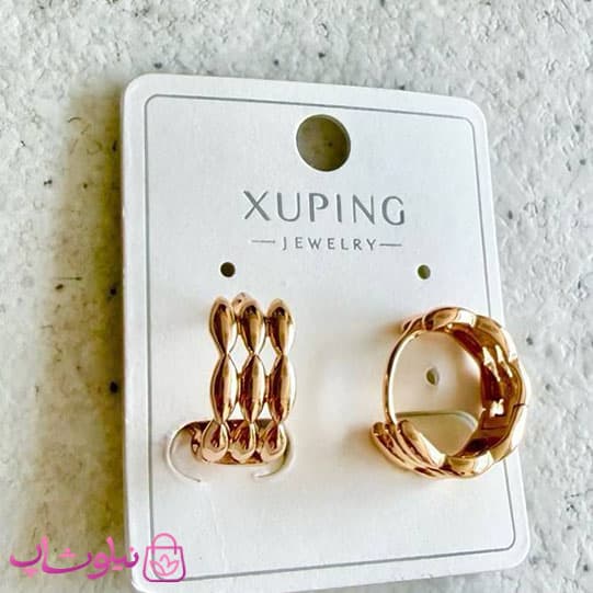 گوشواره حلقه ای زنانه ژوپینگ کوچک طرح سه لاین کد 2991