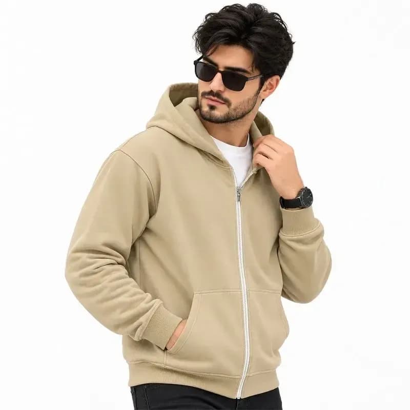سویشرت کلاه دار مردانه پنبه ای زیپ دار ساده لیما — تصویر ۲