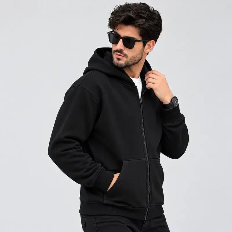 سویشرت کلاه دار مردانه پنبه ای زیپ دار ساده لیما — تصویر ۷